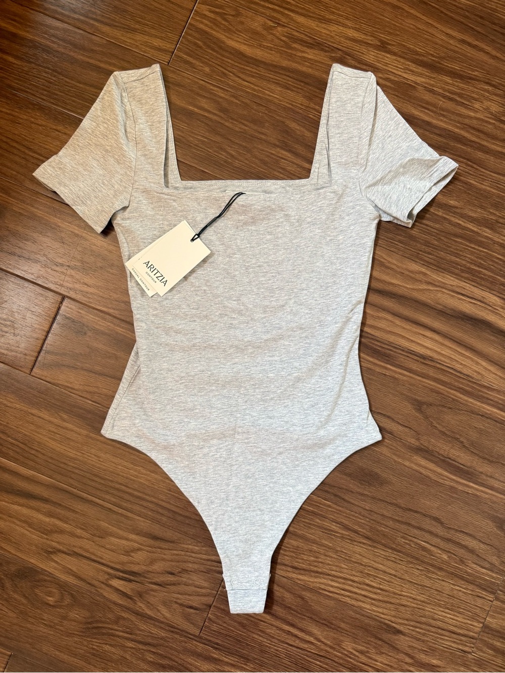 NWT Aritzia Contour Squareneck Bodysuit Heather Chrome Gray XS